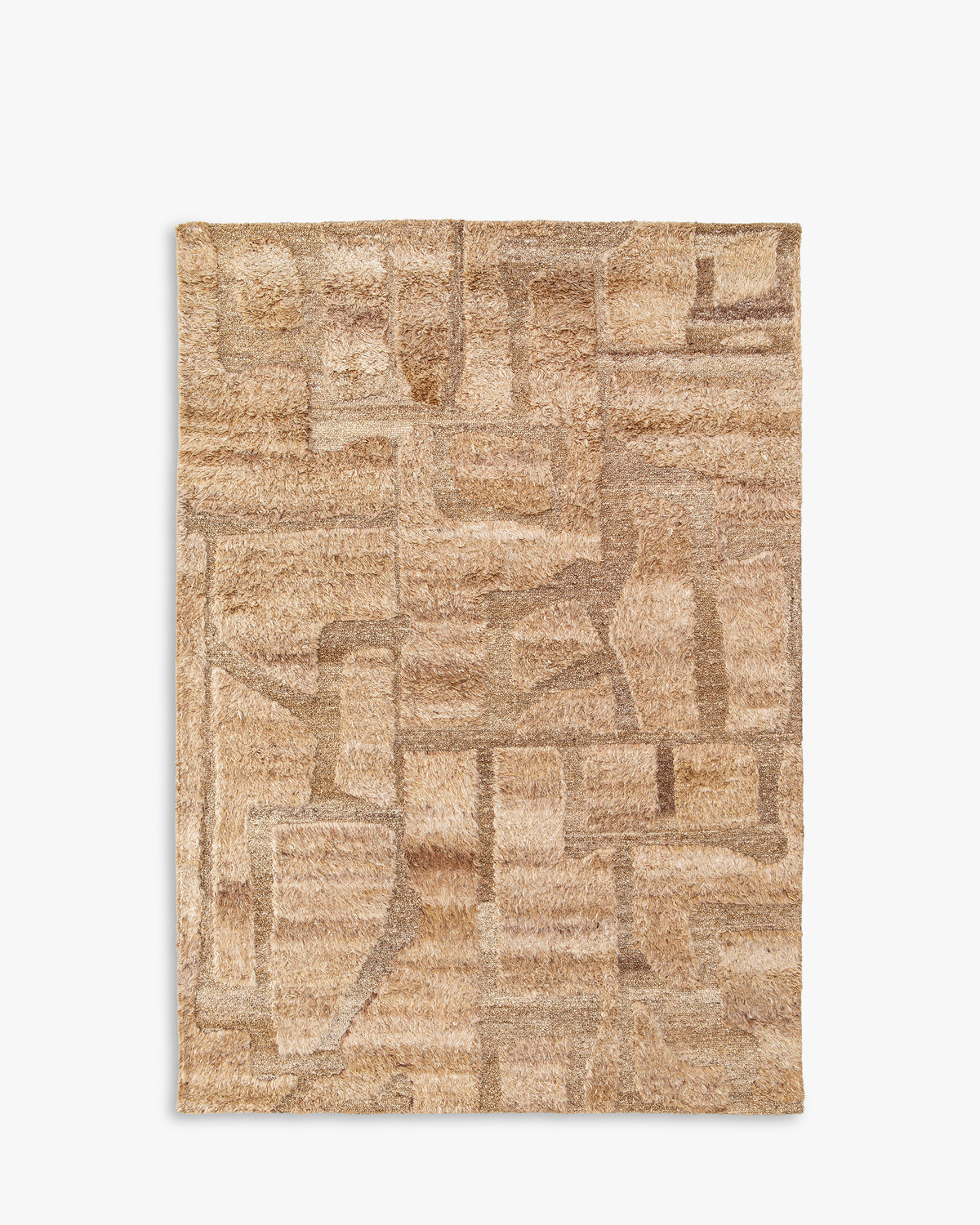tapis de salon Shard beige chiné à poils longs et motif fragmenté - vu de dessus